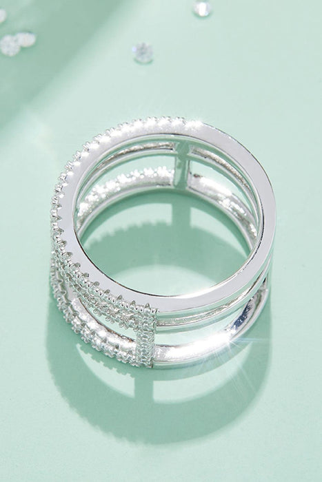 Platinum-Plated Lab-Diamond Wide Band Ring - Chic Cutout Design