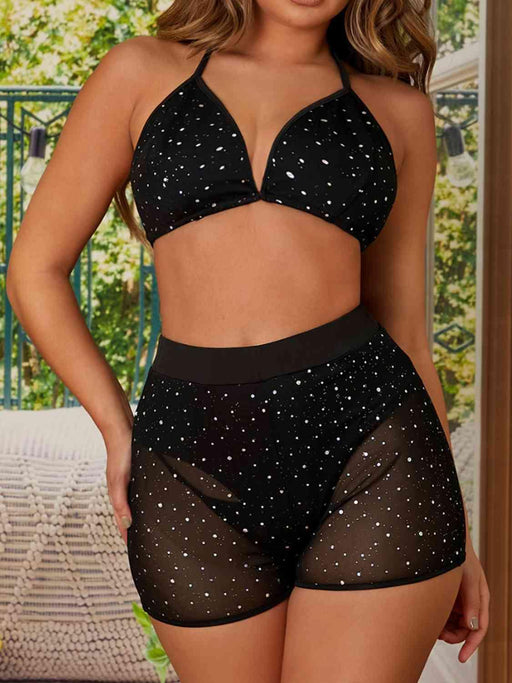 Glamorous Rhinestone Halter Bralette and Shorts Set