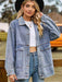 Trendy Oversized Denim Coat with Stylish Collar and Functional Pockets