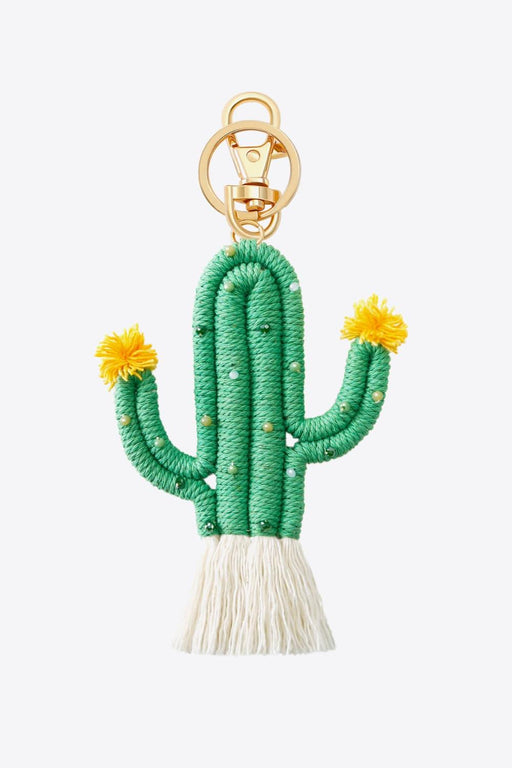 Desert-Inspired Boho Cactus Keychain with Beaded Trims and Fringes