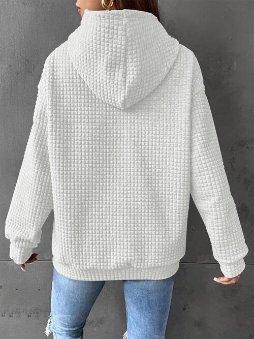 Waffle-Knit Drawstring Hoodie with Functional Front Pouch - Ultimate Comfort Wear