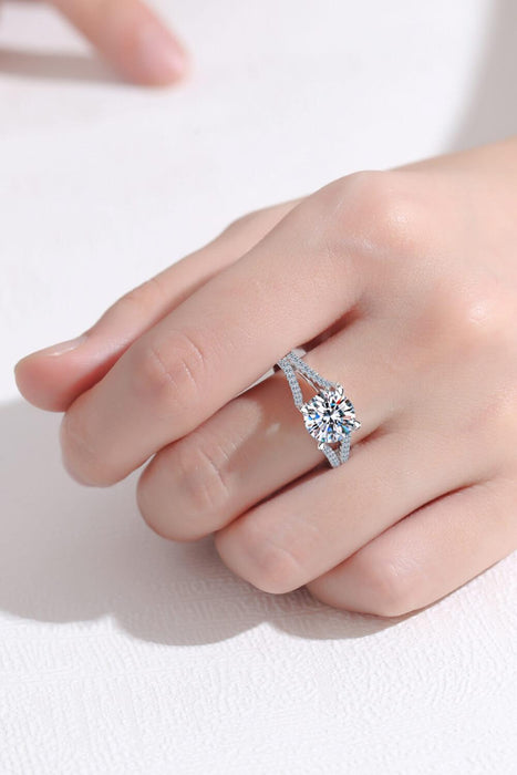 Radiant Moissanite Silver Ring with Chic Zircon Accents