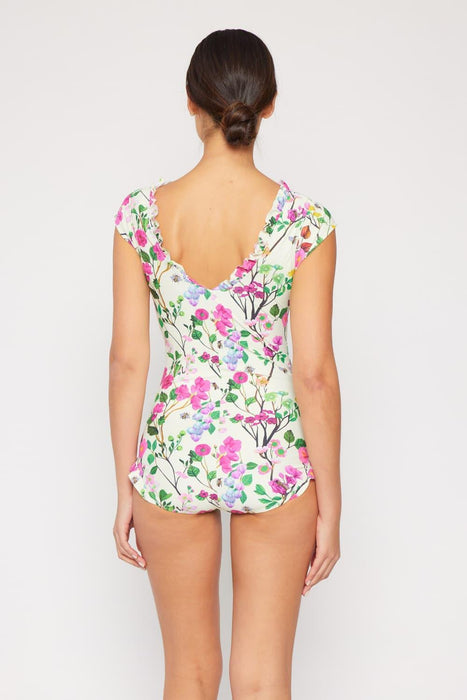 Cherry Blossom Lace-Up V-Neck Divine One Piece Swimsuit - Floral Charm from the Bring Me Flowers Collection