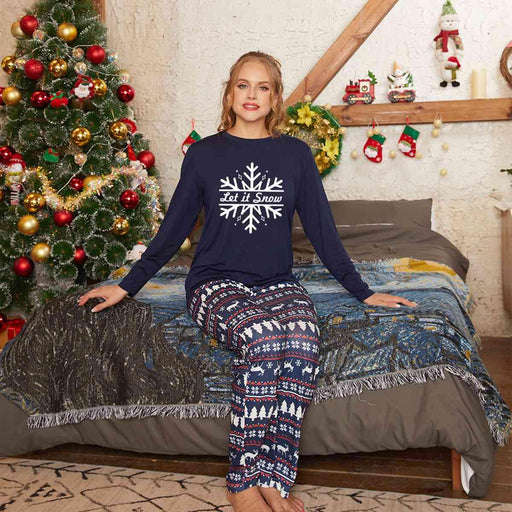 Cozy Festive Vibes: LET IT SNOW Graphic Top and Bottom Set for Winter Fun