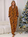 Cozy Animal Print Zip-Up Lounge Jumpsuit with Handy Pockets