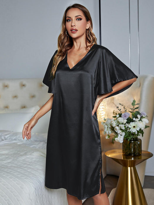 Elegant Flutter Sleeve V-Neck Nightgown