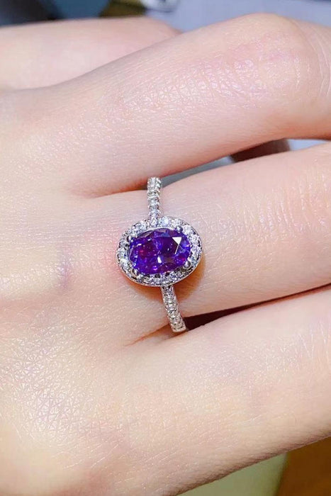 Regal Amethyst Moissanite and Silver Ring with Sparkling Zircon Accents