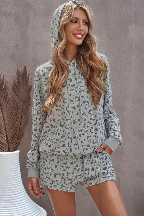 Wild Elegance Drawstring Hoodie and Comfy Shorts Lounge Set