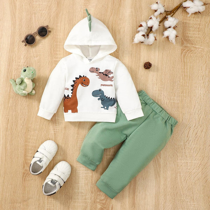 Dinosaur Print Hoodie and Jogger Set for Babies