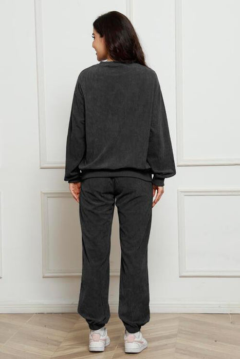 Cozy Lounge Ensemble Featuring Crew Neck Sweater and Jogger Trousers