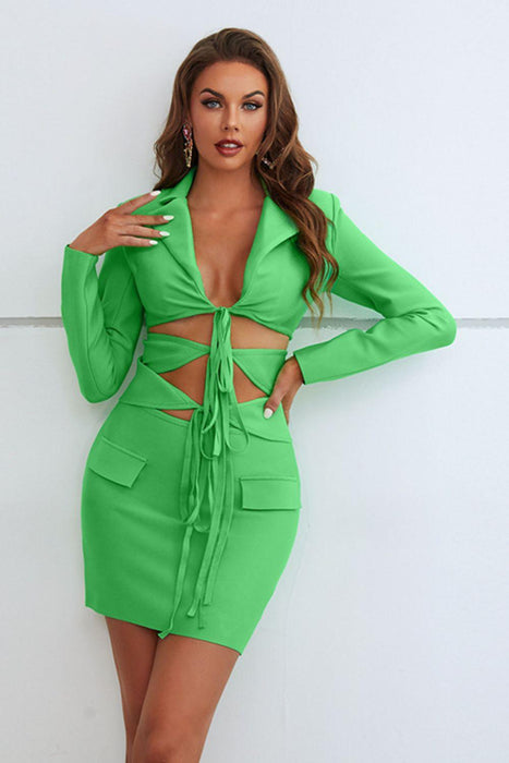 Sophisticated Cutout Blazer and Skirt Set