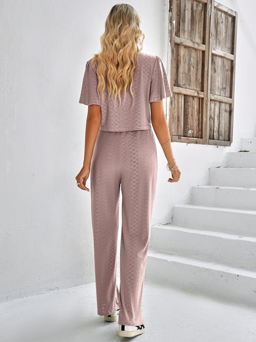 Chic Flutter Sleeve Top and Trousers Set