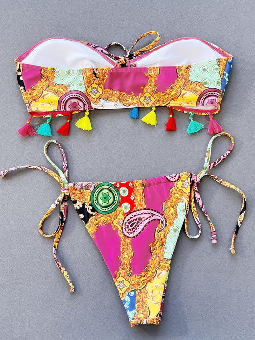 Tropical Escape Tassel Bandeau Bikini Set