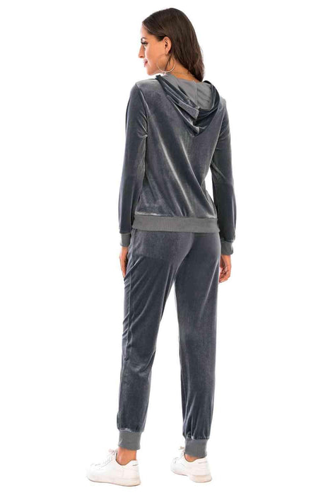 Ribbed Texture Zip-Up Hooded Jacket and Pants Set