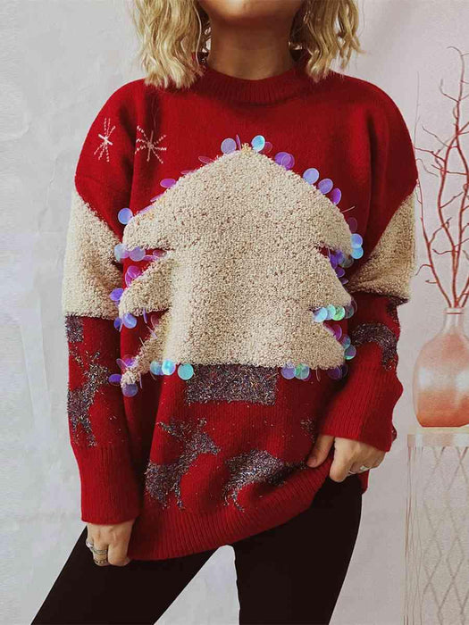 Festive Reindeer and Christmas Tree Knit Pullover