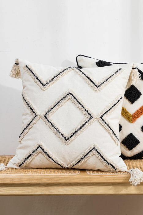 Geometric Embroidered Throw Pillow Cover Set with Zipper Enclosure