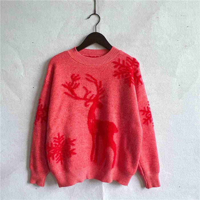 Festive Reindeer and Snowflake Knit Sweater