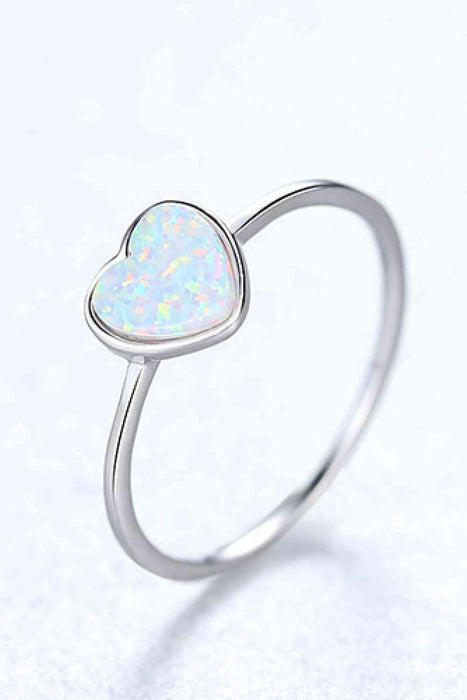 Opal Heart Ring with Sterling Silver Band - Luxurious Gemstone for Effortless Style