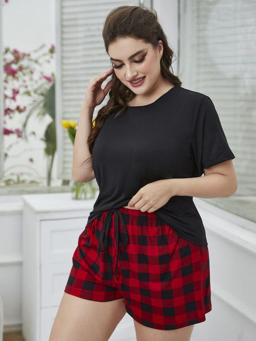 Cozy Plaid Lounge Set with T-Shirt and Shorts