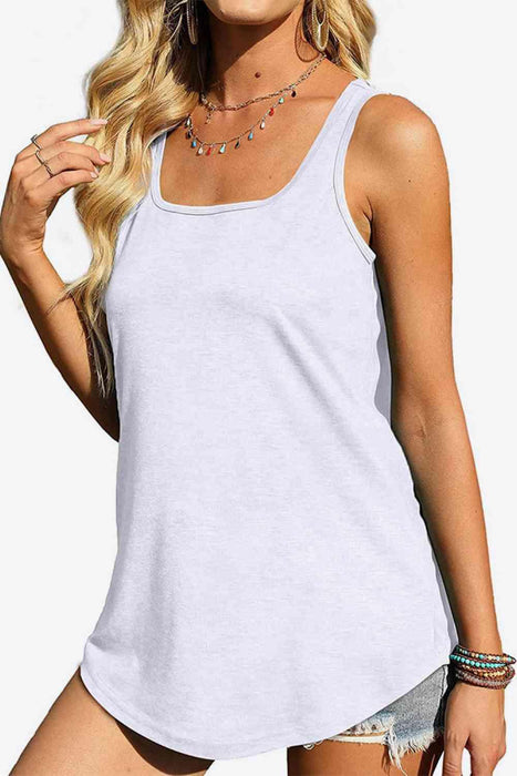 Chic Square Neck Tank with a Flattering Curved Hem: Your Stylish Everyday Essential