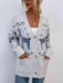 Elegant Reindeer Print Cardigan with Practical Pockets