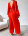 Chic Sheer Ruffled Sleeve Plunge Jumpsuit