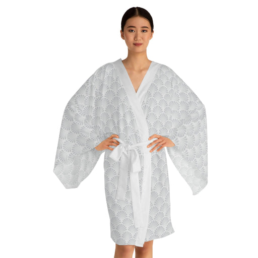 Japanese-Inspired Bell Sleeve Kimono Robe with Distinctive Artwork