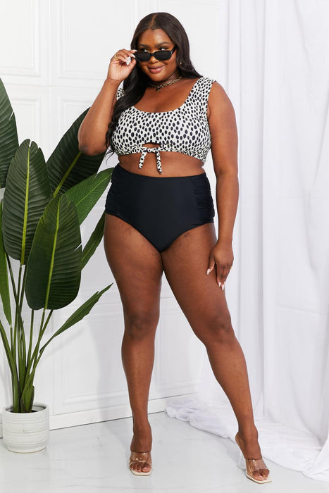 Vintage-Inspired High-Waist Black Bikini Set with Ruching Details