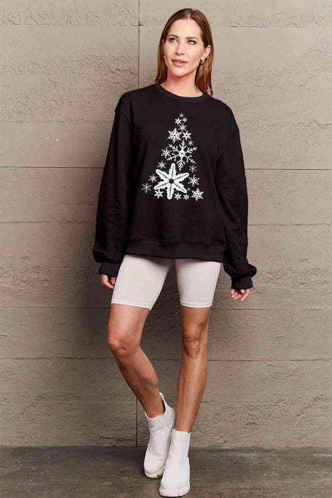 Festive Snowflake Christmas Tree Print Sweater - Winter Warmth Collection