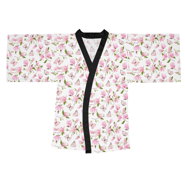 Japanese Magnolia Floral Luxury Long Sleeve Kimono Robe