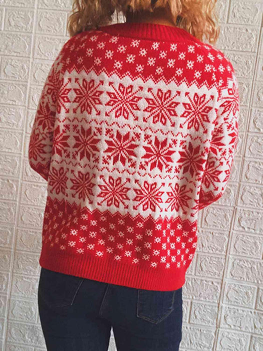 Snowflake Patterned Warm Long Sleeve Sweater