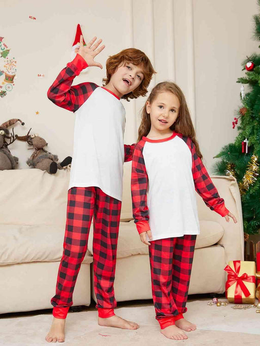 Kids' Cozy Plaid Lounge Set with Stylish Raglan Sleeve Top