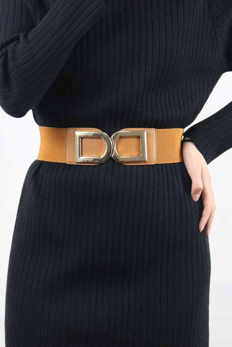 Chic Elastic PU Leather Belt with Stylish Double D Buckle