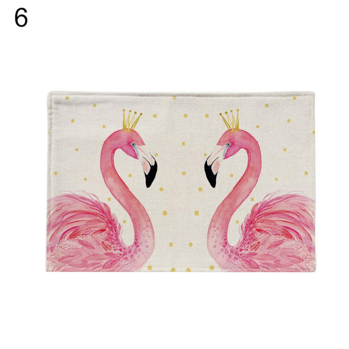 Chic Flamingo-Print Linen Table Mat for Heat Protection and Style