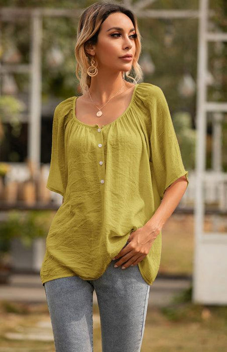 Elegant Square Neck Pleated Blouse - All-Occasion Women's Top