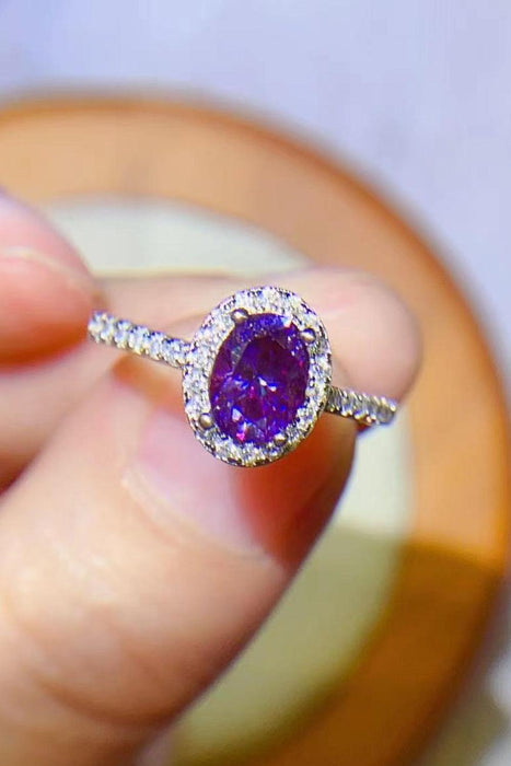 Regal Amethyst Moissanite and Silver Ring with Sparkling Zircon Accents