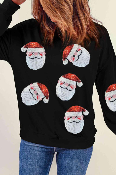 Festive Glitter Santa Crew Neck Jumper with Sparkling Embellishments