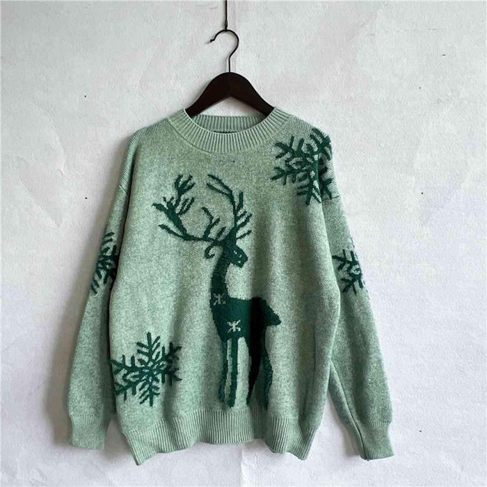 Festive Reindeer and Snowflake Knit Sweater