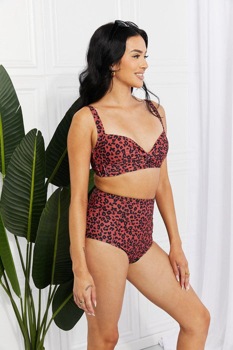 Sunny Twist Front High-Rise Leopard Bikini Set in Ochre - Marina West