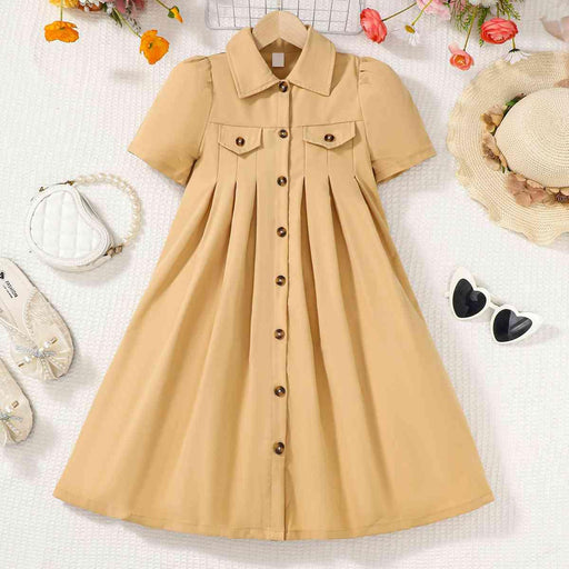 Short Sleeve A-Line Dress with Collared Neck