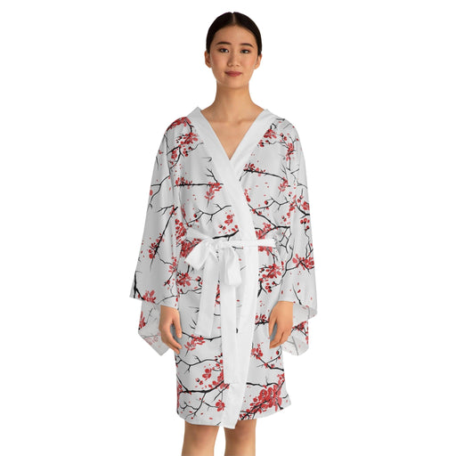 Elegant Floral Bell Sleeve Kimono Robe Inspired by Japanese Artistry