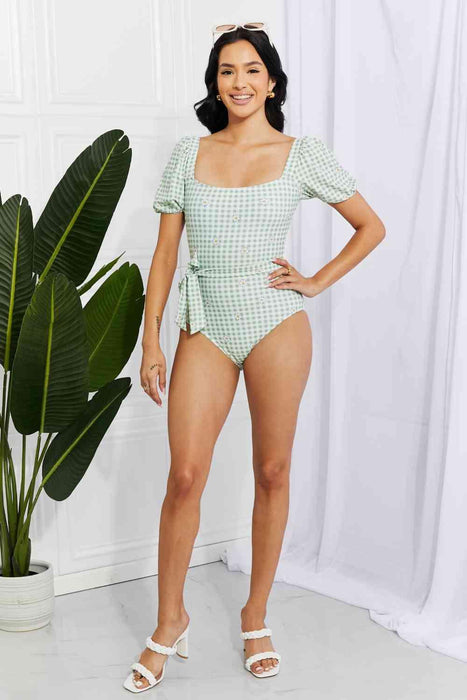 Cottage Garden Dream Puff Sleeve Square Neck Swimsuit by Marina West