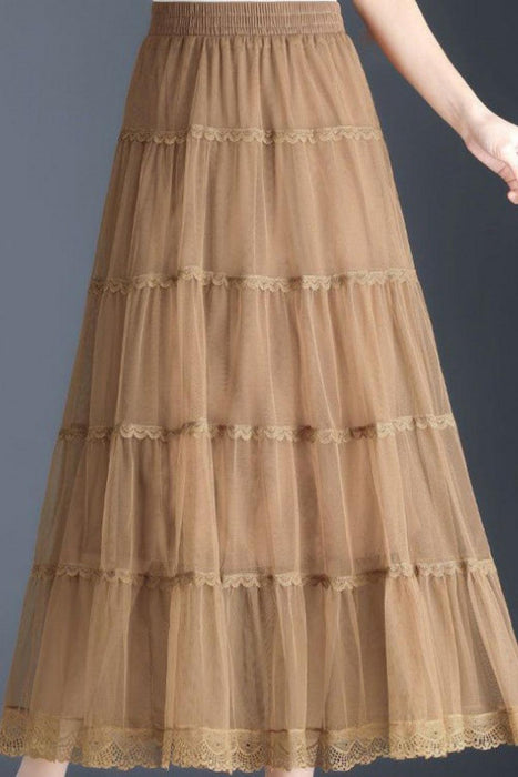 Elegant Lace-Trimmed Midi Skirt for the Fashion-Forward Woman