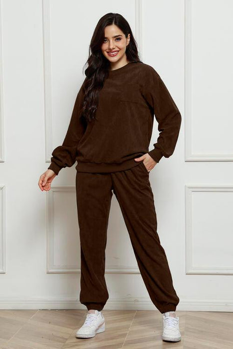 Cozy Lounge Ensemble Featuring Crew Neck Sweater and Jogger Trousers