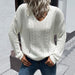 Chic Ivory V-Neck Knitted Sweater - Essential Winter Wardrobe Piece for Women