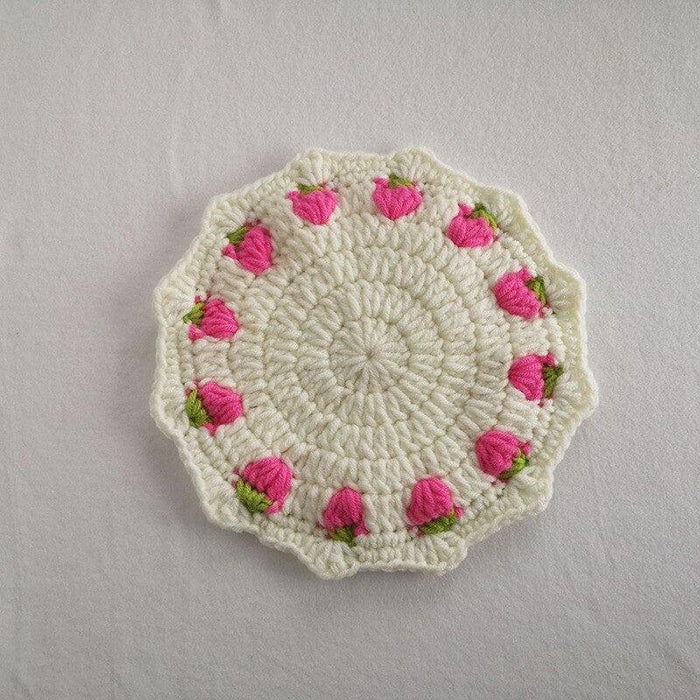 Strawberry Yarn Cup Coaster - Cute and Functional Home Decor Piece