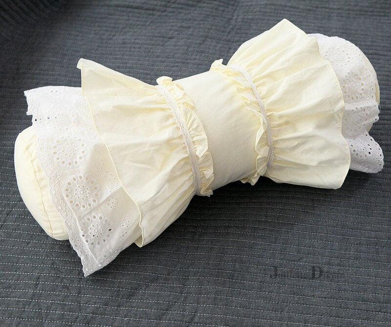 European Candy Style Embroidered White Cushion with Princess Ruffle Lace