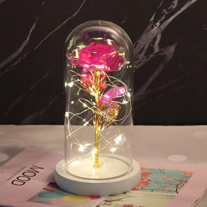 Rose Radiance Glass Dome with Enchanted LED Glow for Timeless Sophistication