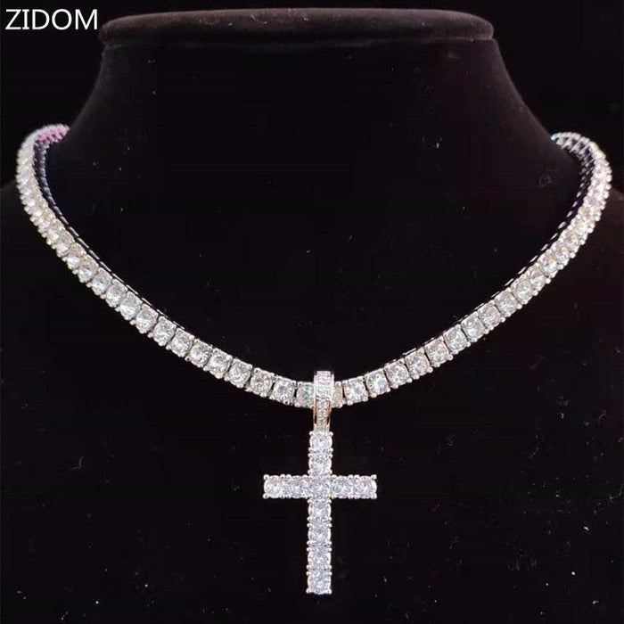 Dazzling Zircon-Studded Cross Necklace Set with Glamorous Bling Accents