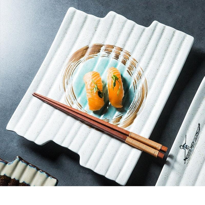 Elegant Irregular Japanese Ceramic Serving Plate for Tea and Dessert Delights